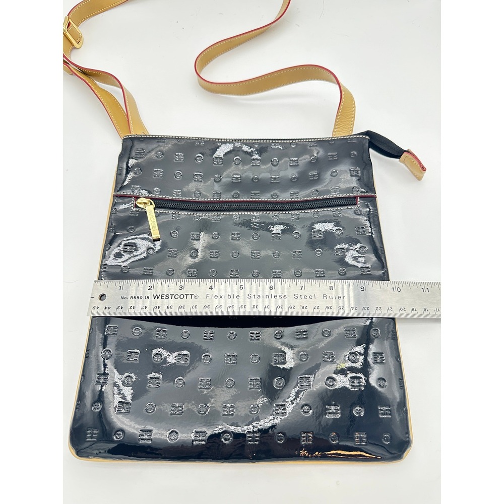 Arcadia Crossbody Bag Women Black Patent Leather Embossed Logo Made in Italy - Picture 11 of 12